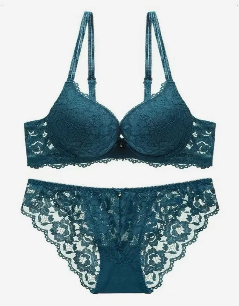 Sexy Lace Floral Women's Underwear Set Double Straps Push-Up Bra Hollow-Out Sexy Panties