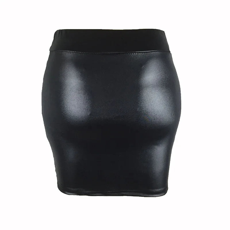 Women's High-Waist Slim Fit Mini Skirt Vintage Bodycon Hip Pencil Skirt Sexy Imitation PU Clubwear Ladies Office Clothing