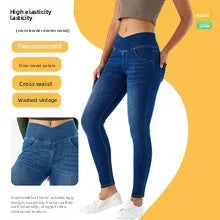 High Waist Cross Fit Women's Skinny Jeans Elastic Fitness Casual Pants Cotton Polyester Inner Lining Running Exercise Jeans