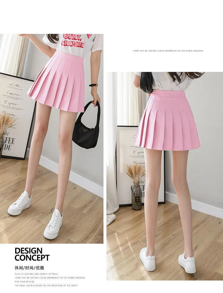 Pleated Mini Skirt with Shorts Women's High Waist A-Line Skater Skort White Black Pink Sporty School Uniform New Fashion HotSale