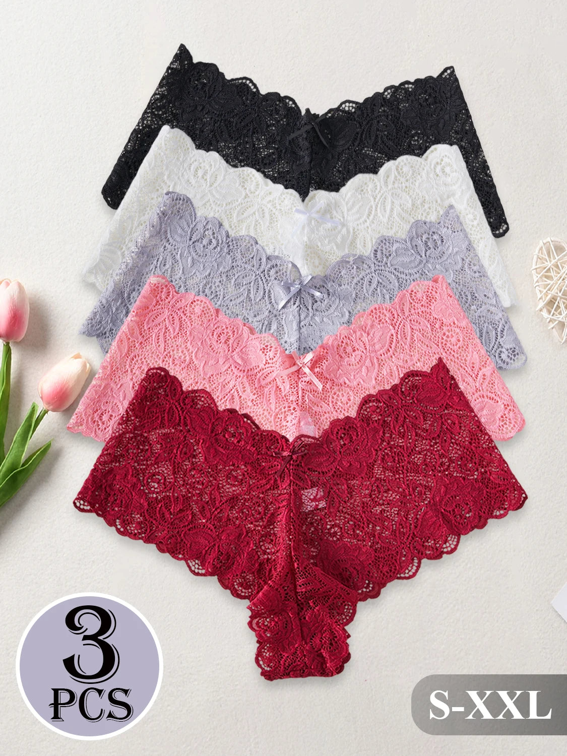 The 3-Pack V-Waist Lace Embroidery Brief