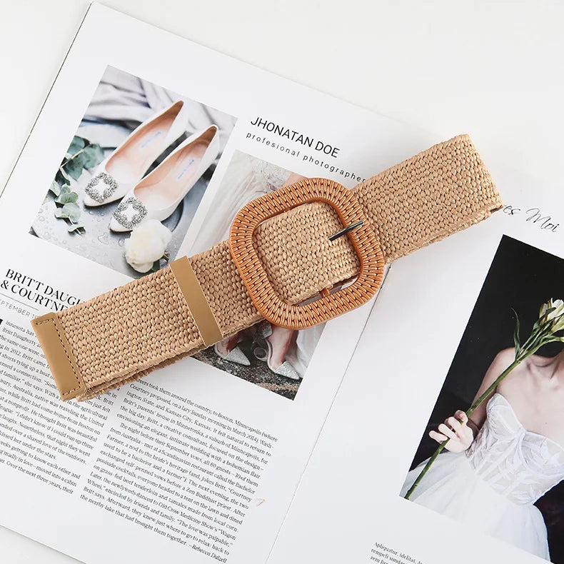 The Woven Straw Skinny Belt
