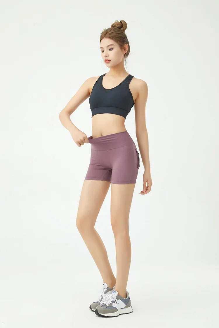 Peach Butt Fitness Shorts Women's Exercise Three-Quarter Pants Cargo Air Dry Pocket Yoga  Tight  Lift Summer