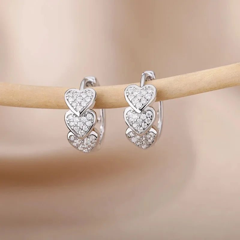 Hollow Zircon Heart Earrings For Women Stainless Steel Gold Color Heart Earring Luxury Wedding Couple Jewelry Gift Free Shipping