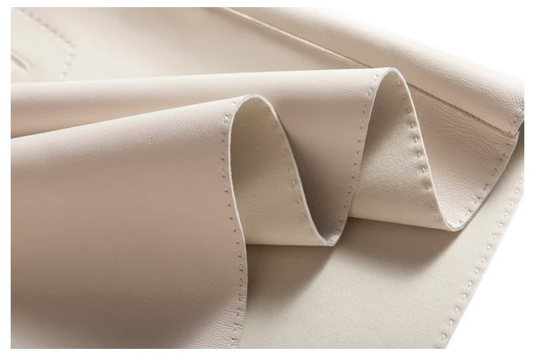 Moda Linda Lambskin Mini Skirts Women Handmade Arch Needle High Waist Wrap Leather Etek Khaki Double Breasted Metal Button Jupe