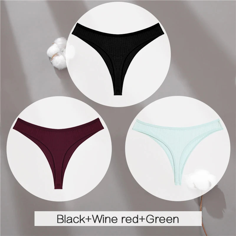 The 3-Pack Solid Color Cotton G-String