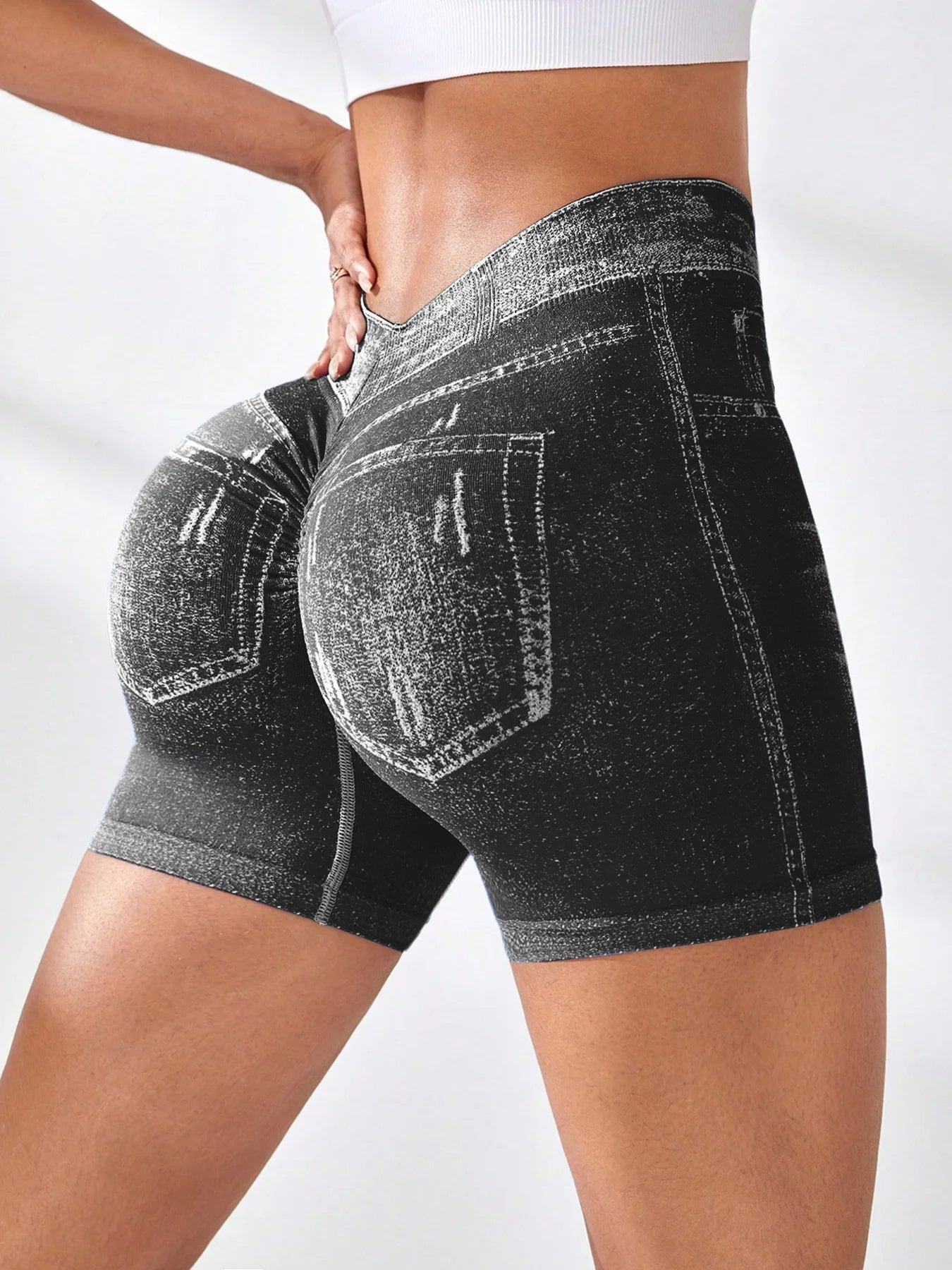 The V-Back Faux Denim Short