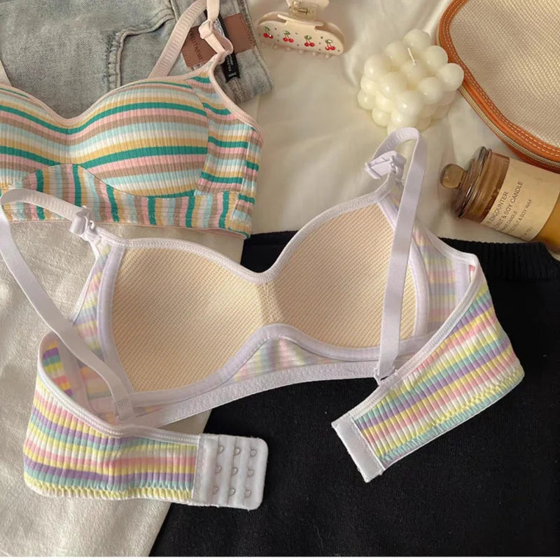 Sexy Bra for Women Tops Dopamine Rainbow Girl Seamless Bra Steel Ring Free Underwear Lingerie Bralette