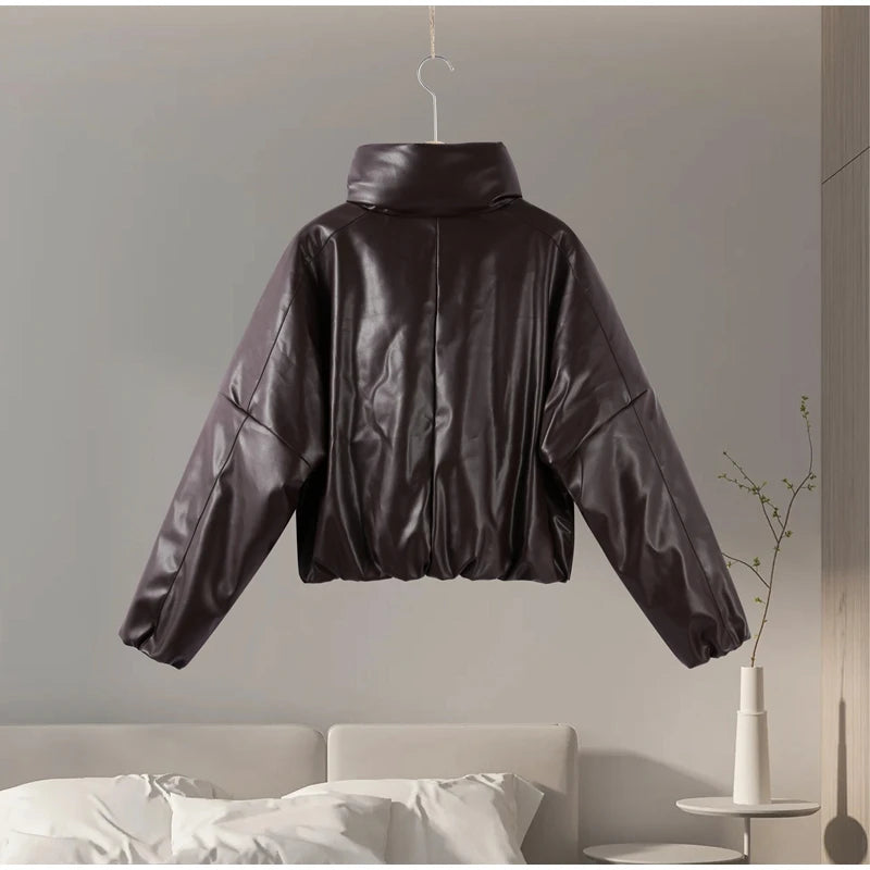Solid Thicken Short Woman Coats Turn-down Collar Long Sleeve Covered Button Warm Outerwear 2025 Autumn Winter New Lady Jackets