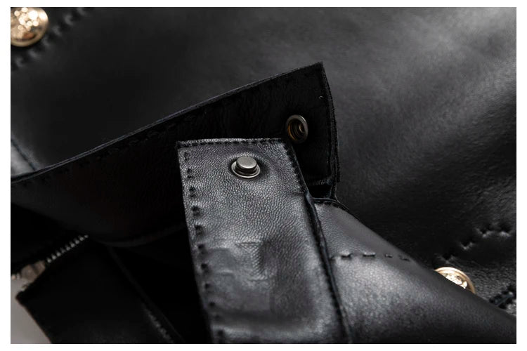 Moda Linda Lambskin Mini Skirts Women Handmade Arch Needle High Waist Wrap Leather Etek Khaki Double Breasted Metal Button Jupe