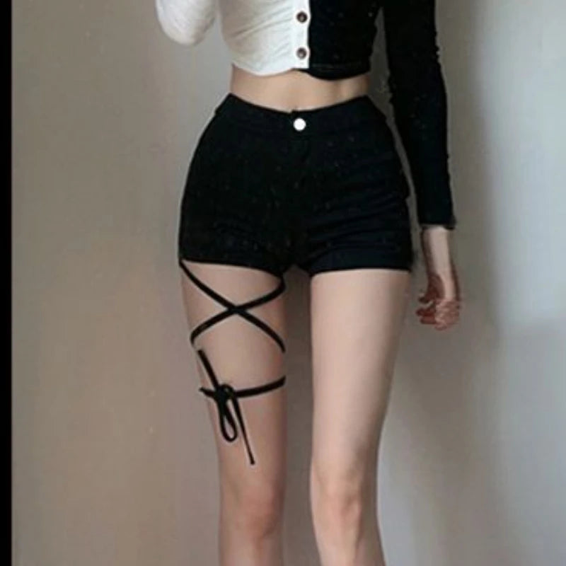 Shorts Women Bandage Skinny Hotsweet Solid Dancer High Waist Chic Korean Style Sexy Tender New All-match Fashion Harajuku Summer