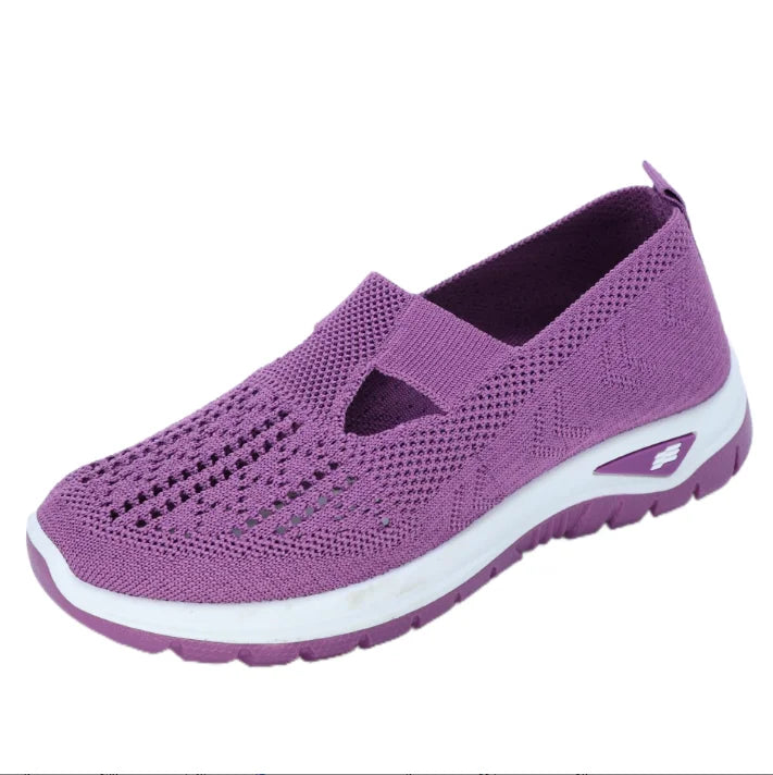 Women's casual sports shoes, solid color breathable sports soft-soled lightweight walking shoes, low-top knitted casual shoes