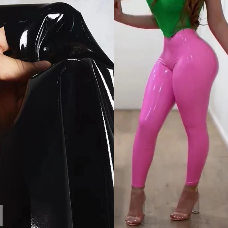 Women Wet Look Seamless Faux Leather Leggings Skinny High Waist Sexy Slim Patent Leather Bodycon Pencil Pants Fashion Custom