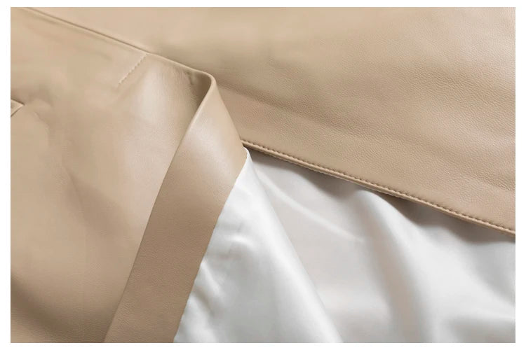 Lambskin Skirt for Women Commuting OL Simplified Vertical Cut 100% Leather Front Split Jupe Mujer Pockets Black Wrap Midi Skirt