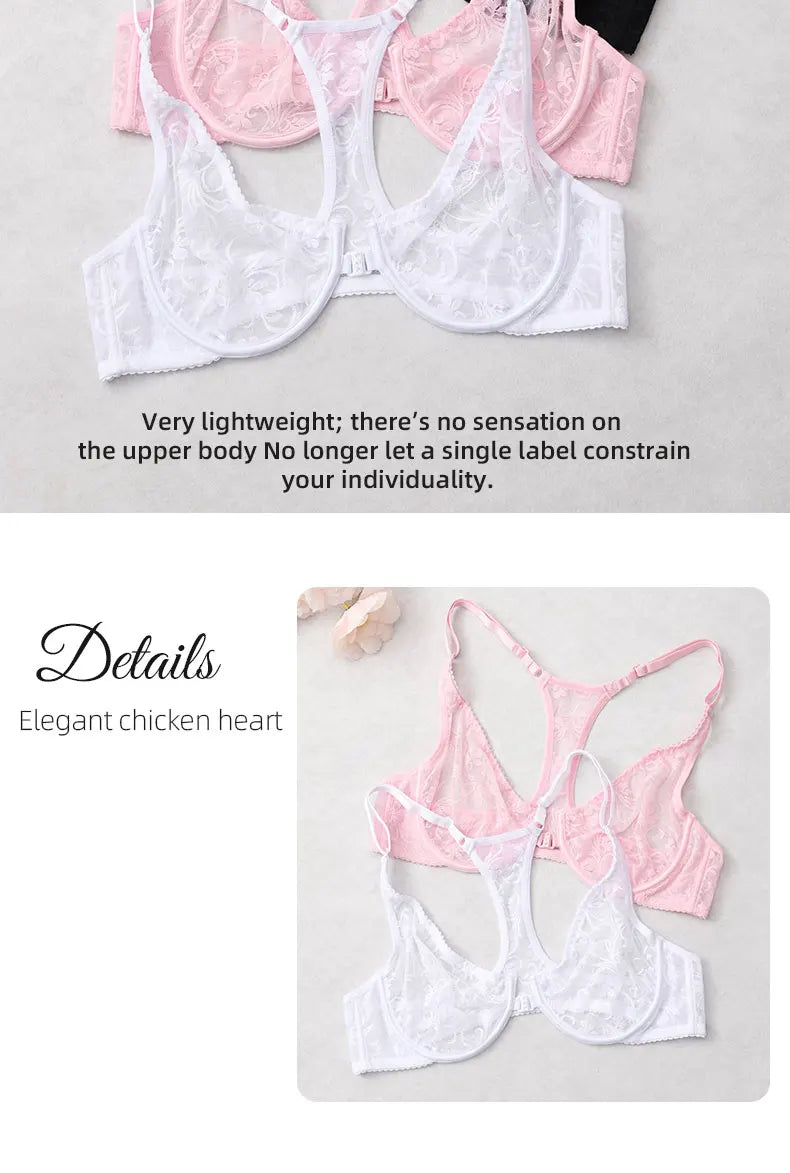 Bra For Womens Front Button Lace Bra Underwire Underwear Elegant Embroidery Beautiful Back Plus Size Lingeire BH Top