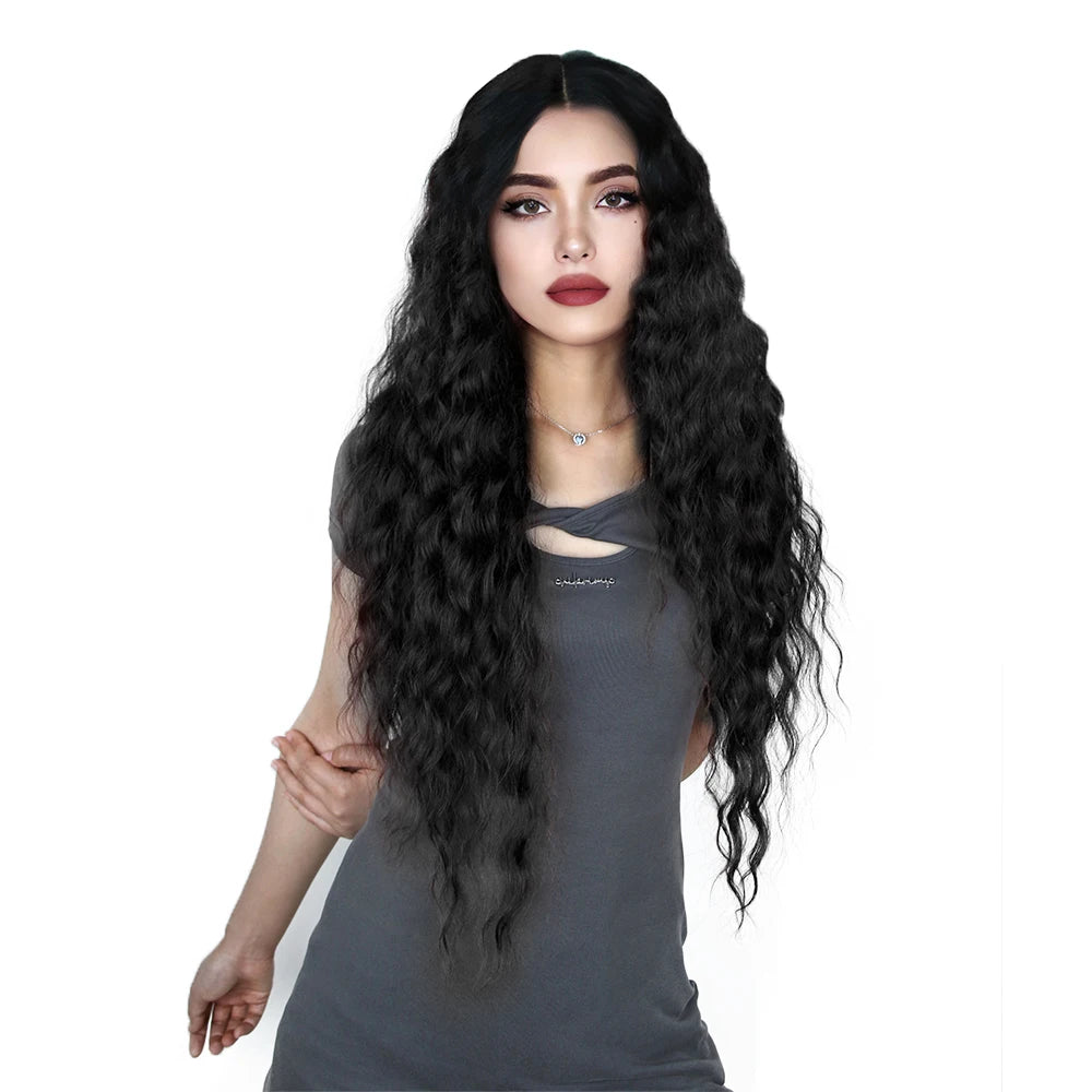 Synthetic Lace Front  Wig 30" Ombre Blonde Black Wig Baby Hair Wigs Long Wavy Hair Lace Wig For Women Lace Front Wig Cosplay Wig