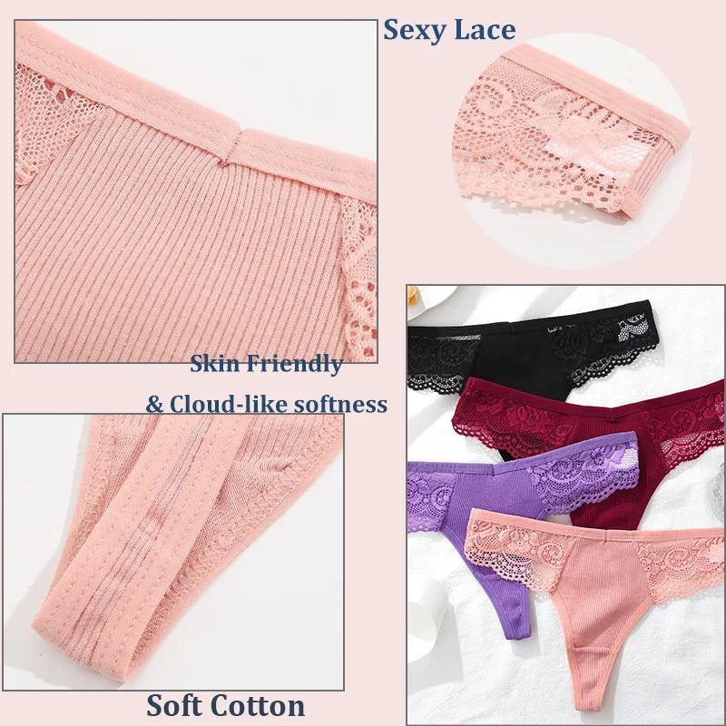 The 4-Pack Cotton Lace G-String Set