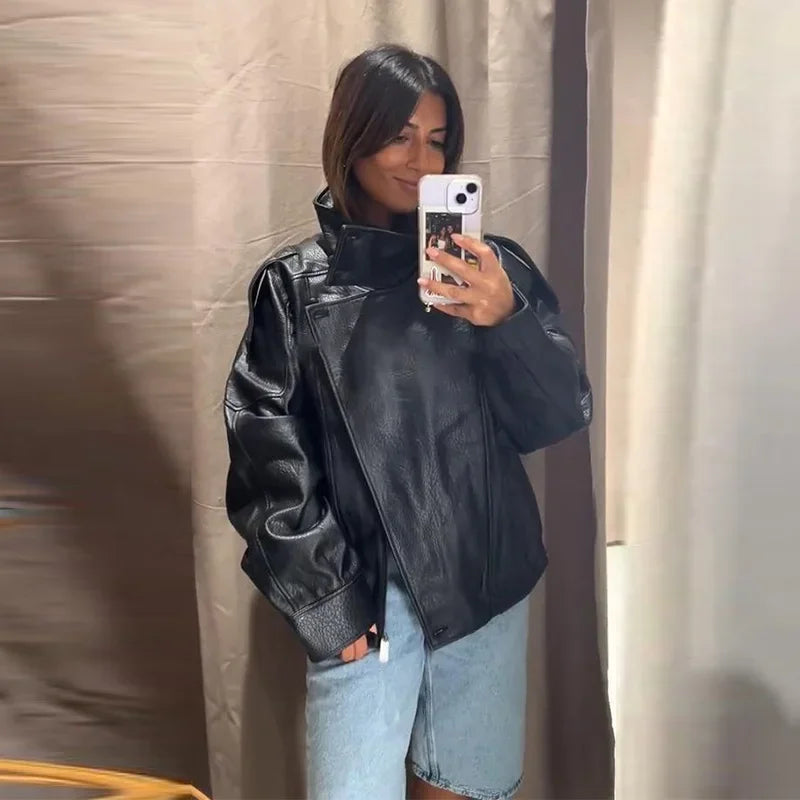 The Belted PU Bomber Jacket