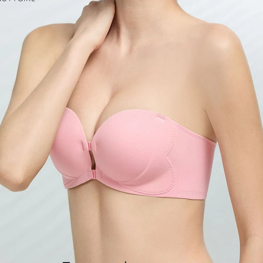 Strapless Anti-Slip Bra for Women with Small Breasts Front Buckle Gathered Design to Enhance Bust Size And Thickness