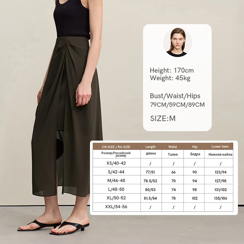 Amii Women's Skirt 2026 Summer Elegant Chiffon Midi Skirt Pleated Side Slit Office Casual Versatile Women's Clothing 12612002