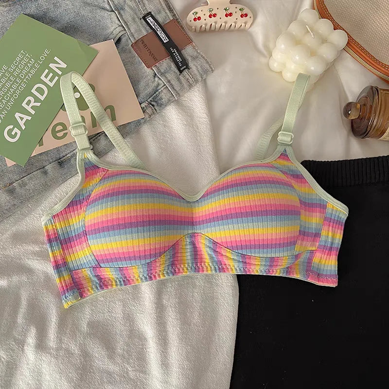 Sexy Bra for Women Tops Dopamine Rainbow Girl Seamless Bra Steel Ring Free Underwear Lingerie Bralette