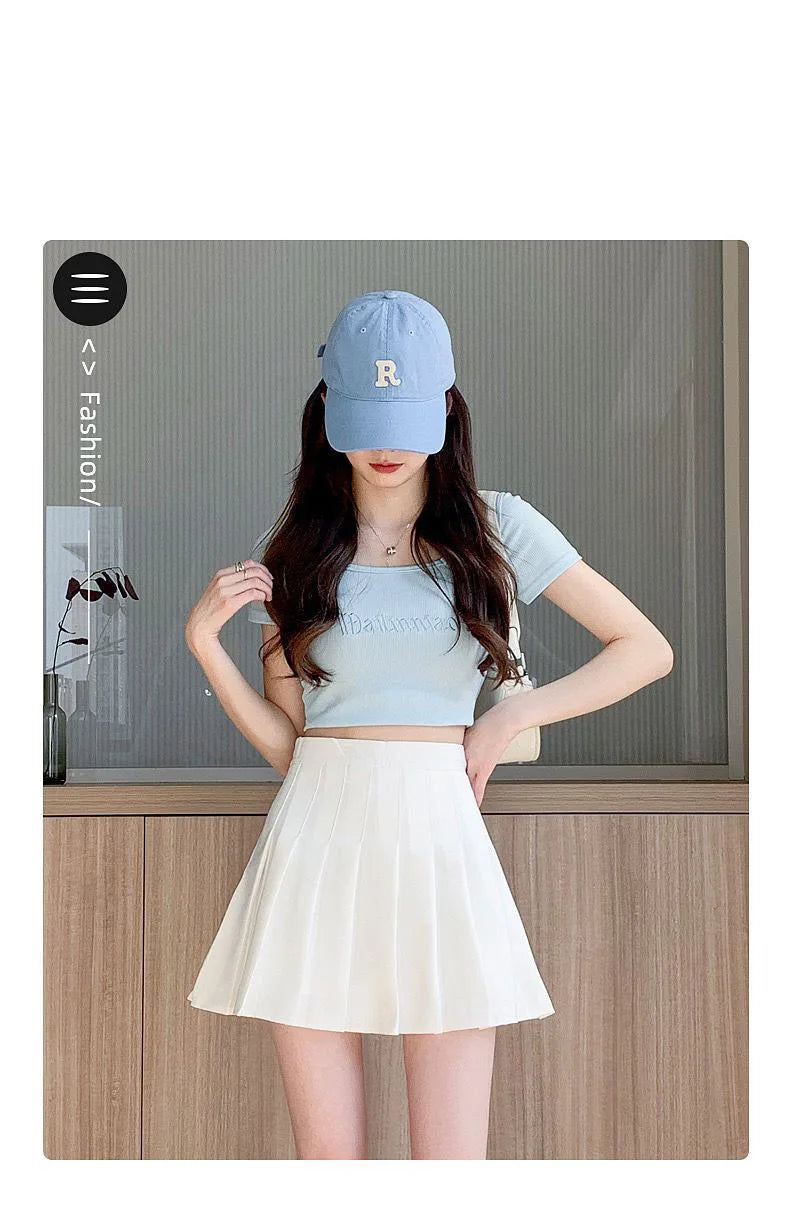 Pleated Mini Skirt with Shorts Women's High Waist A-Line Skater Skort White Black Pink Sporty School Uniform New Fashion HotSale