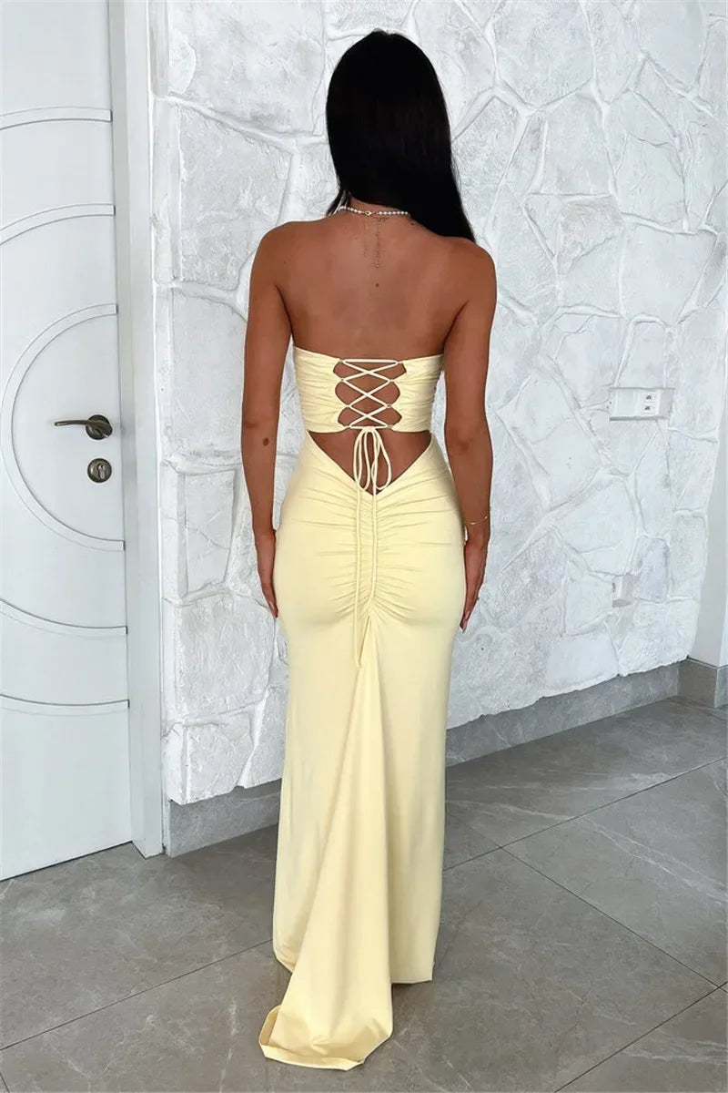 The Strapless Lace-Up Maxi