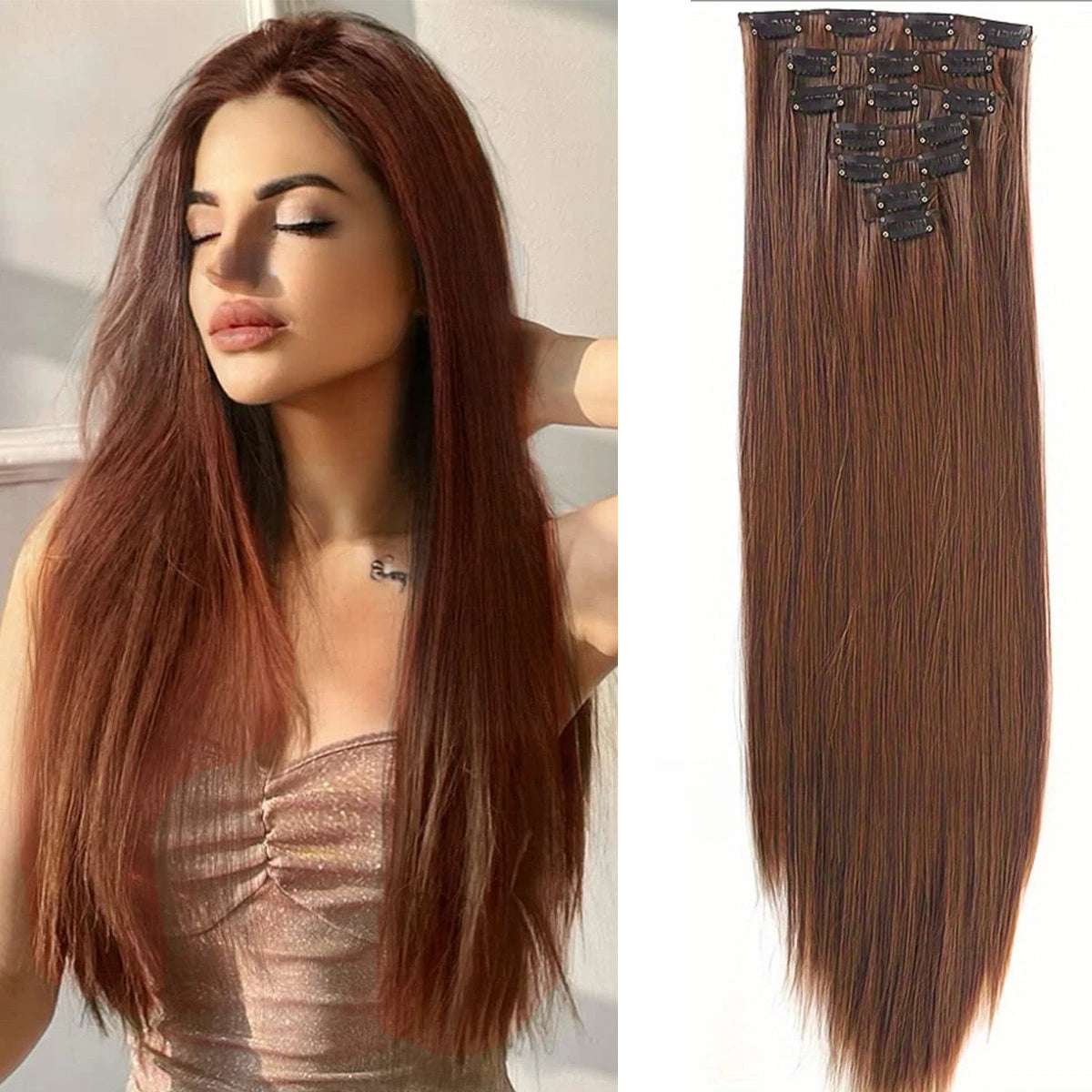 The 60CM Pink Straight Clip-In Hair Extensions