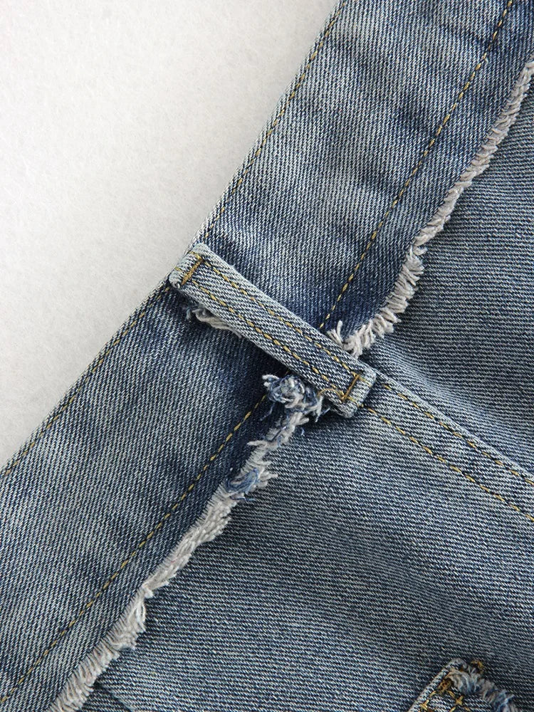 Streamgirl Irregular Split Denim Skirts For Women Midi Summer Casual Tassel Denim Skirt Lady Sexy A Line Jeans Skirt Women 2024