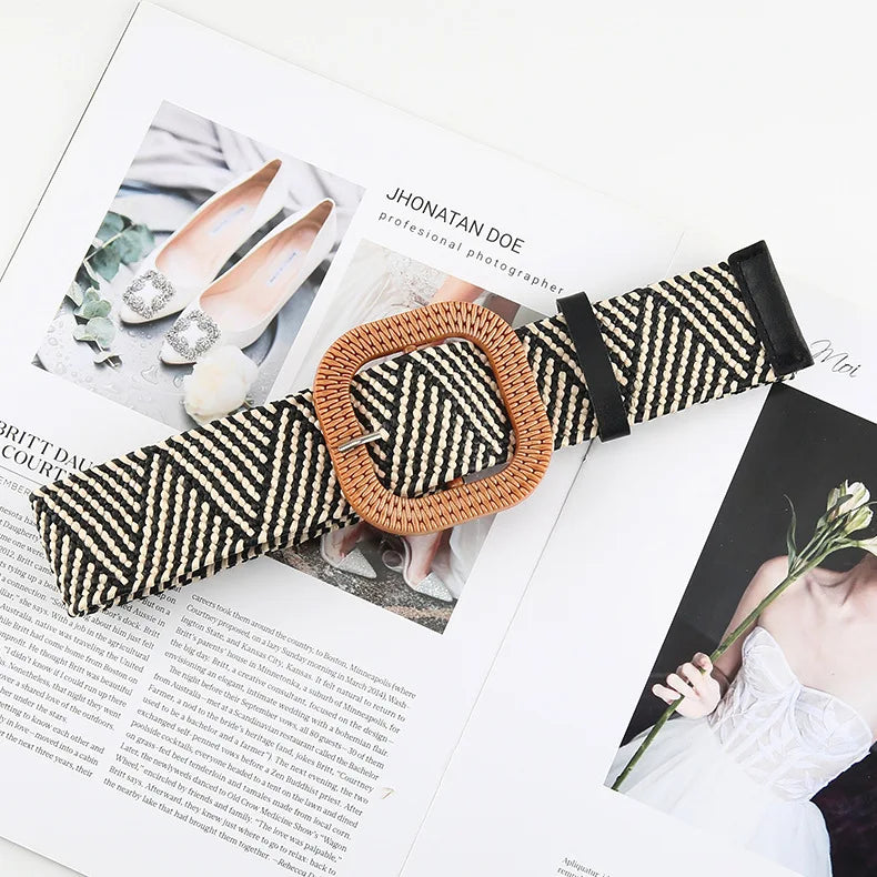 The Woven Straw Skinny Belt