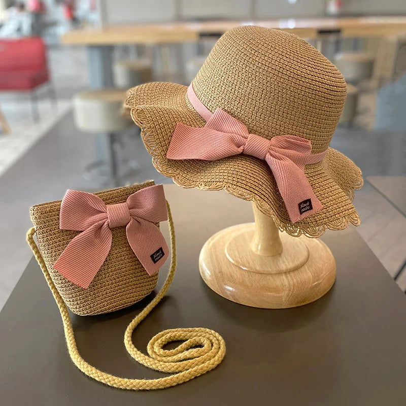 The Wide Brim Lace Straw Hat & Bag Set