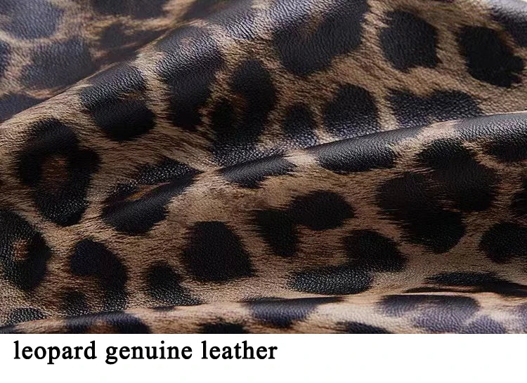 2025 New Spring Women Genuine Leather Skirt Feminino Slim Leopard Pattern Split  Wrapped Jupe Mujer Mid Length Striped Belt Saia