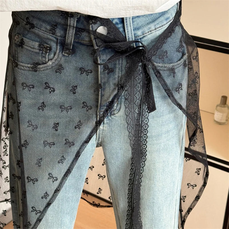 INS Blogger Lace Layered Gauze Skirt Y2k Streetwear Apron Wrap Skirt Lace Up Matching Pants Spicy Girl Stacked Y2k Wrap Skirt