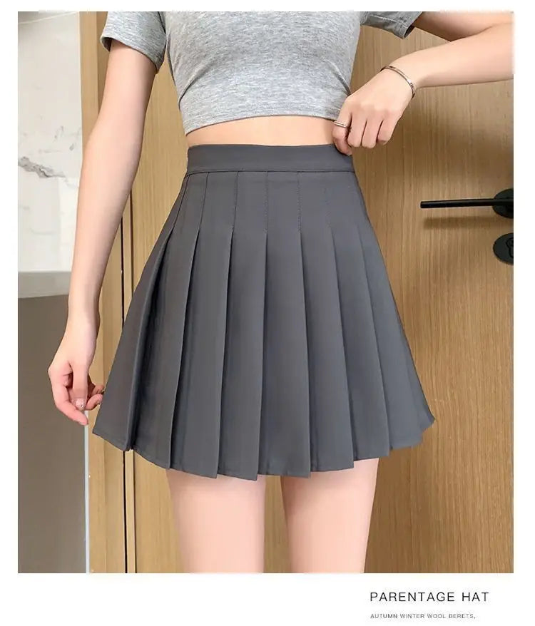 Pleated Mini Skirt with Shorts Women's High Waist A-Line Skater Skort White Black Pink Sporty School Uniform New Fashion HotSale