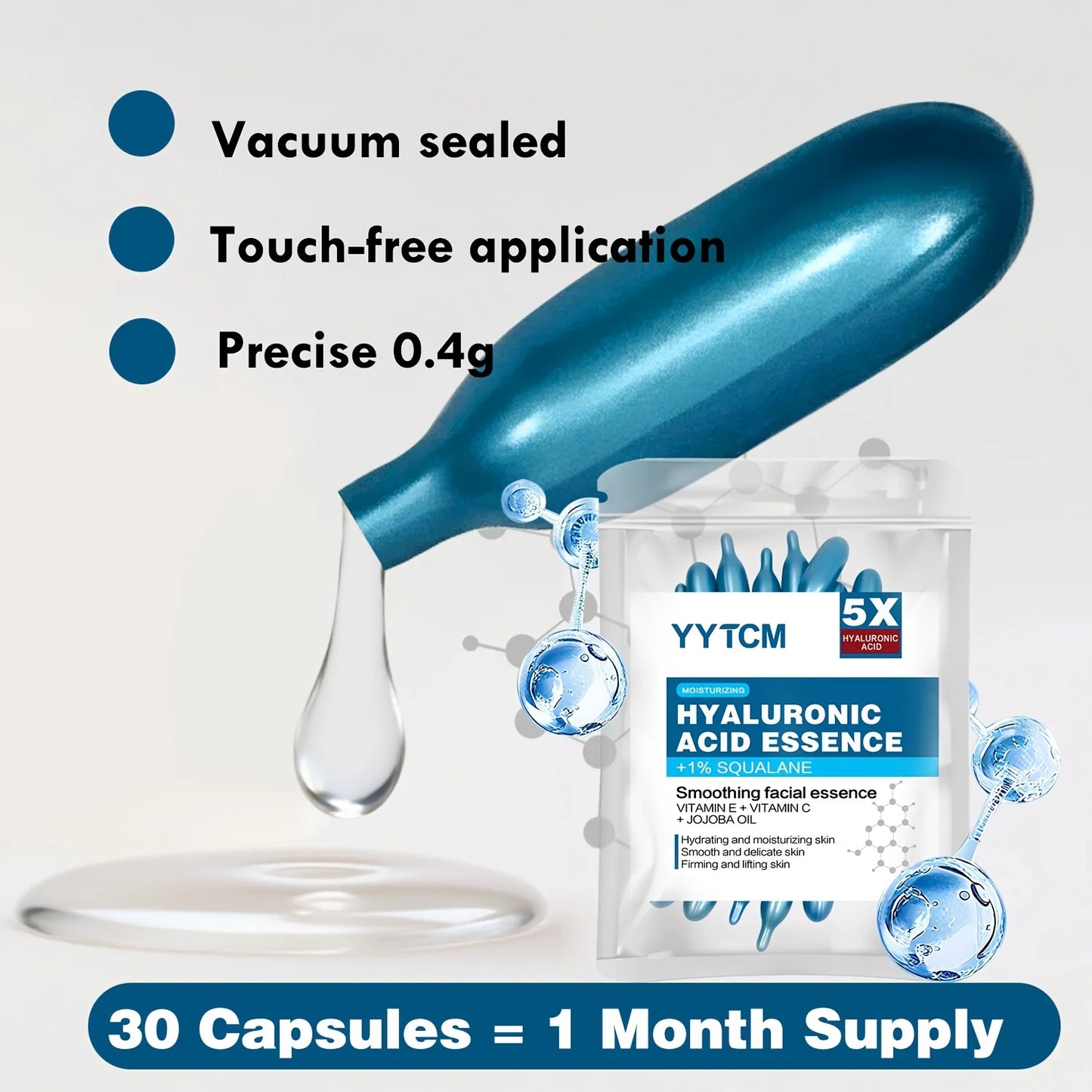 Hyaluronic acid deep moisturizing capsule essence, deep moisturizing and brightening skin essence (0.4gx30 capsules)/bag -1 bag
