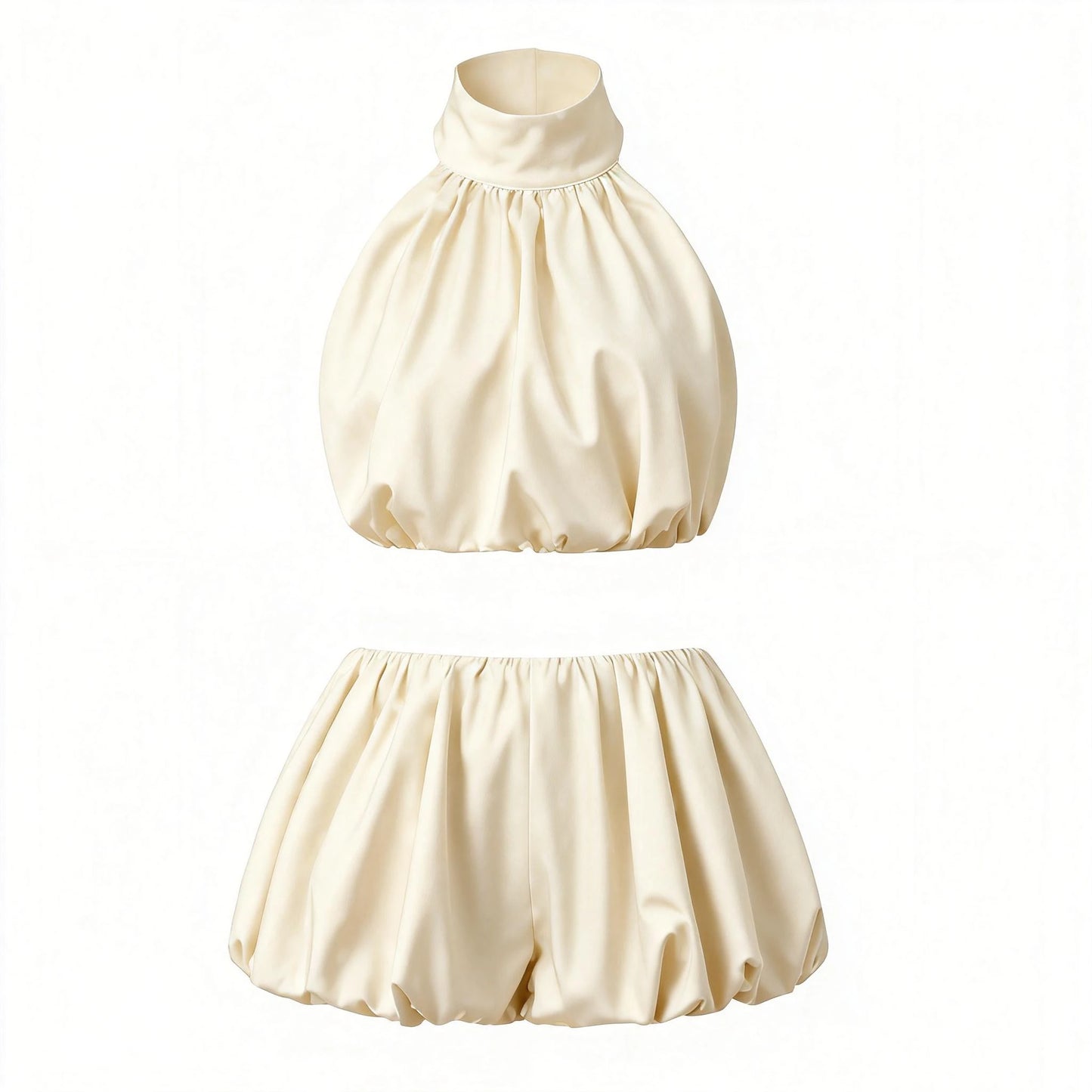 Women y2k Vintage Short Skirts Sets Solid/Dots Sleeveless Backless Halter Neck Crop Tops with Bubble Skirts Vacation Outfits