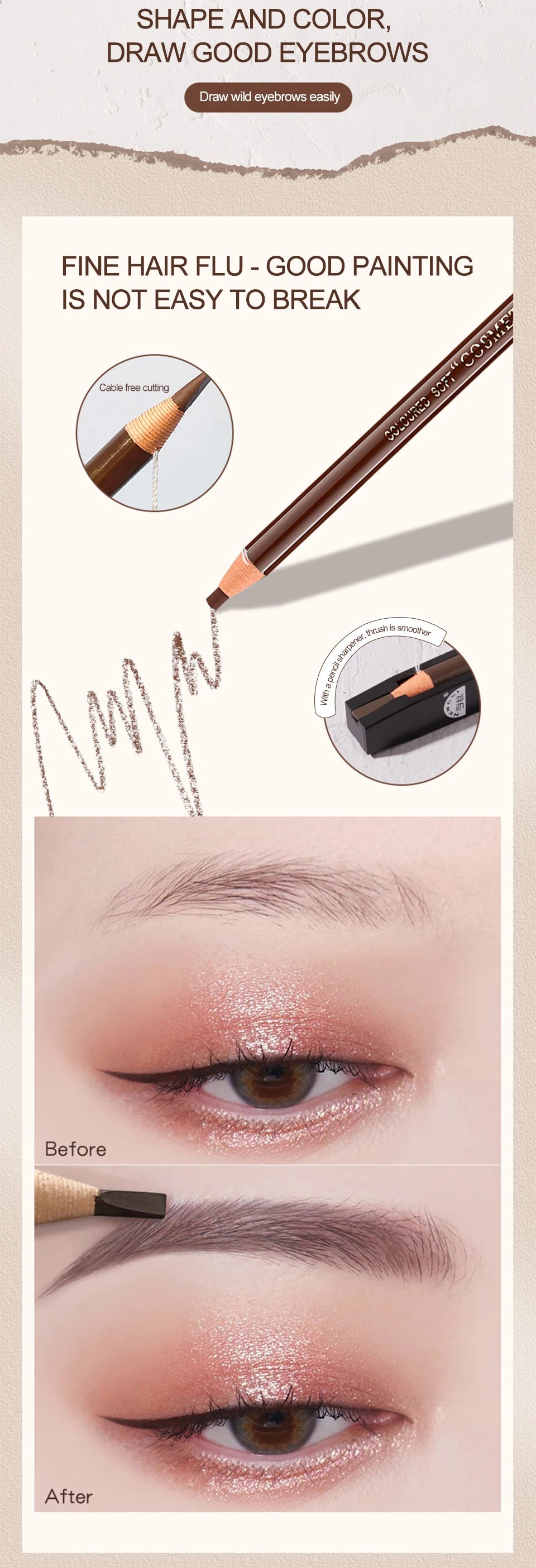 The 6-Color Waterproof Brow Pencil