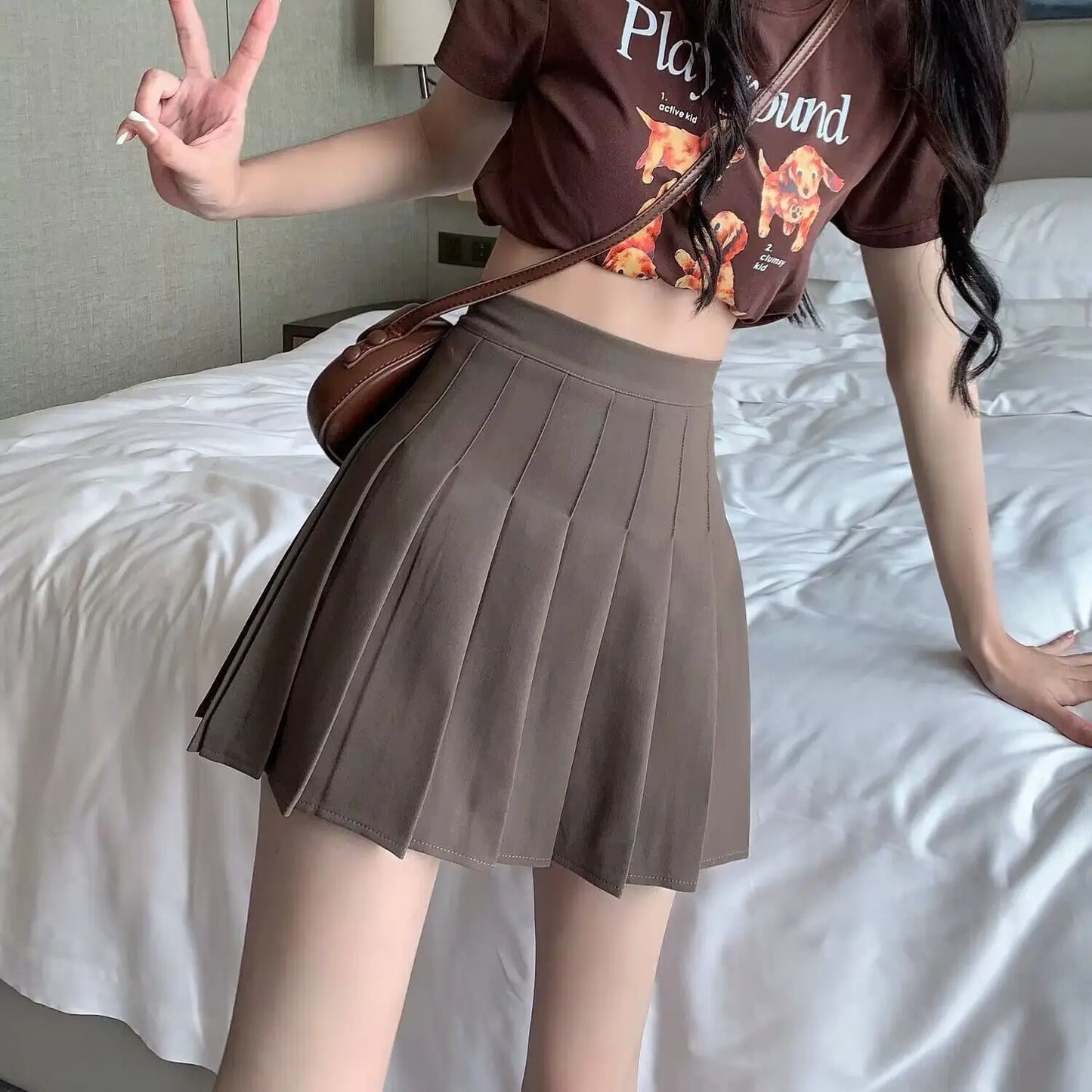 Pleated Mini Skirt with Shorts Women's High Waist A-Line Skater Skort White Black Pink Sporty School Uniform New Fashion HotSale