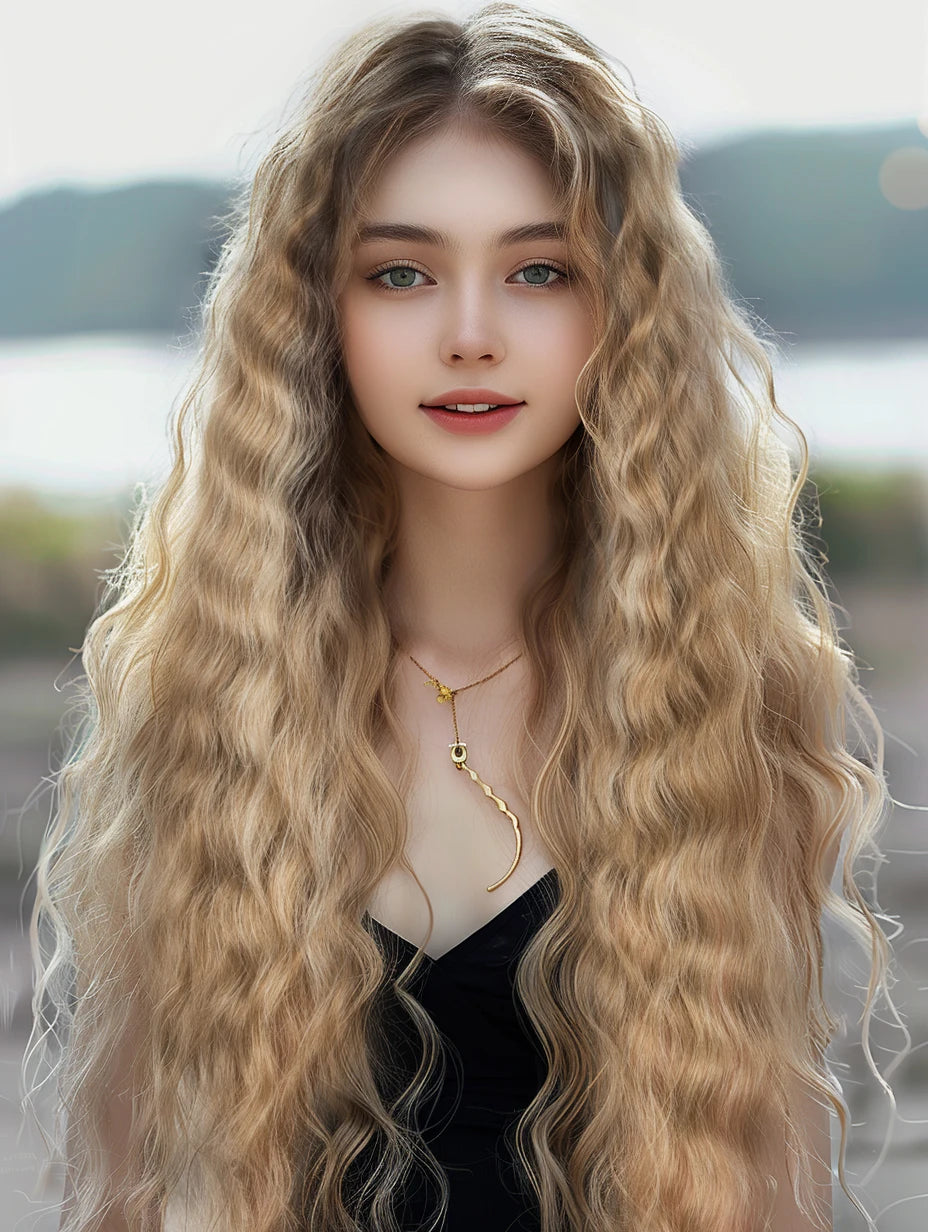 Synthetic Lace Front  Wig 30" Ombre Blonde Black Wig Baby Hair Wigs Long Wavy Hair Lace Wig For Women Lace Front Wig Cosplay Wig