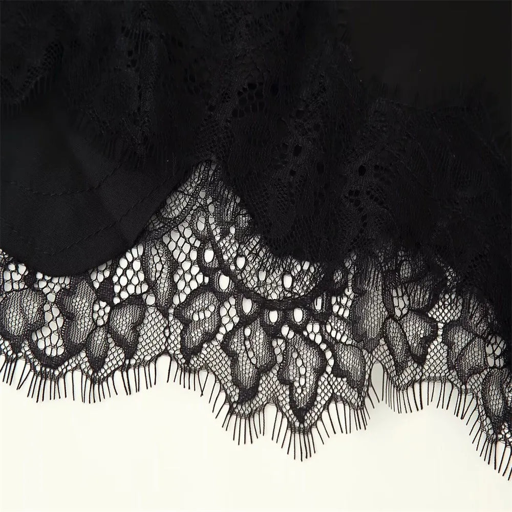 Elegant Asymmetrical Slip Top for Women Summer Y2K Lace Black Off-Shoulder Sleeveless Backless Camisole Tops