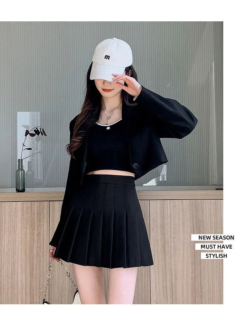 Pleated Mini Skirt with Shorts Women's High Waist A-Line Skater Skort White Black Pink Sporty School Uniform New Fashion HotSale