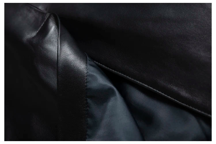 Lambskin Skirt for Women Commuting OL Simplified Vertical Cut 100% Leather Front Split Jupe Mujer Pockets Black Wrap Midi Skirt