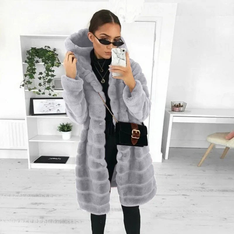 Mink fur imitation fur coat autumn and winter new women's mid to long Korean version slim fit and slimming hooded warm coat