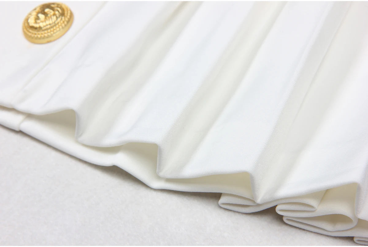 S-xl Black And White High-quality Fashionable Solid Color New Side Pleated Double Row Button Casual Commuting Women Short Skirt