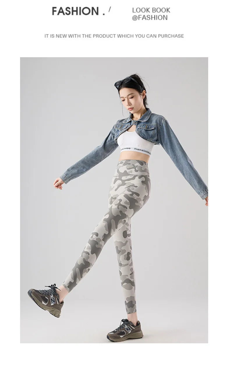 BIVIGAOS Spring Summer New Seamless Camouflage Sharkskin Leggings Women Fashion High Waist Casual Sports Tights Fitness Leggings