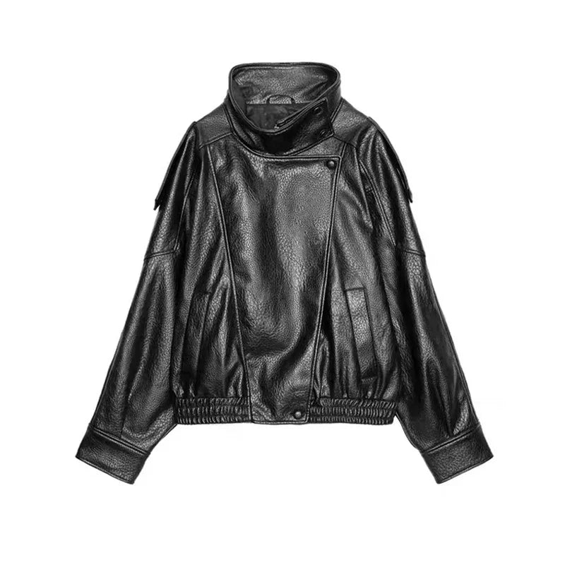 The Belted PU Bomber Jacket