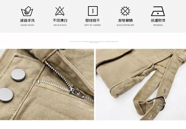 High Waisted Cargo Shorts Khaki Chic Pockets Jeans Shorts Sexy Girl Summer Clothes for Women