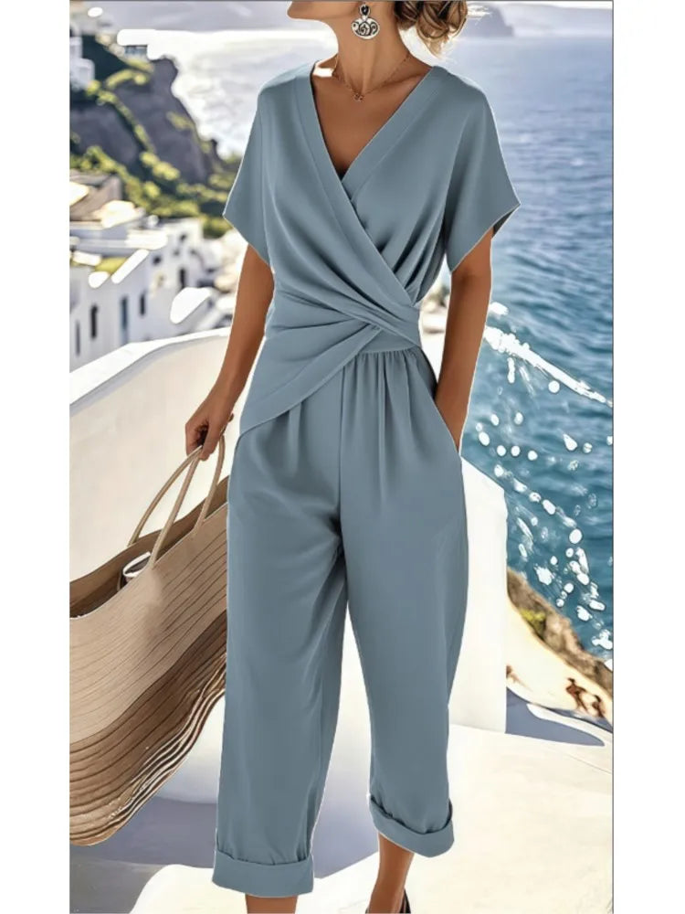 The V-Neck Pleated Trouser Set