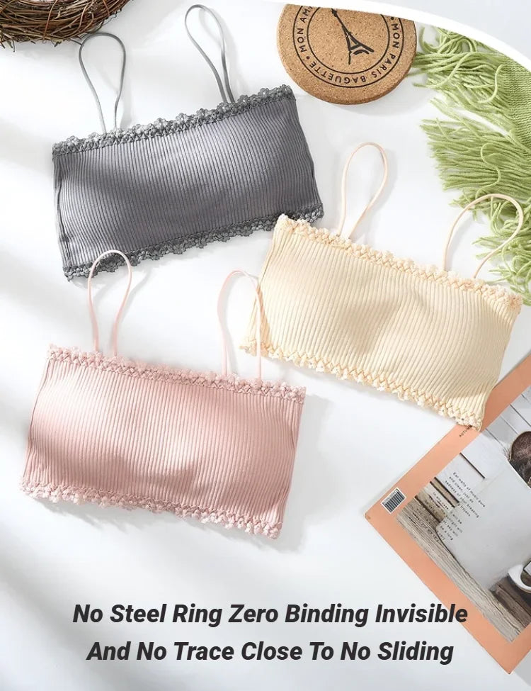 Cotton Camisole Top Girl No Underwire Chest Pad Adjustable To Fit Small Vest Wrap Bra Student Summer Women Bras Back Lace Sexy