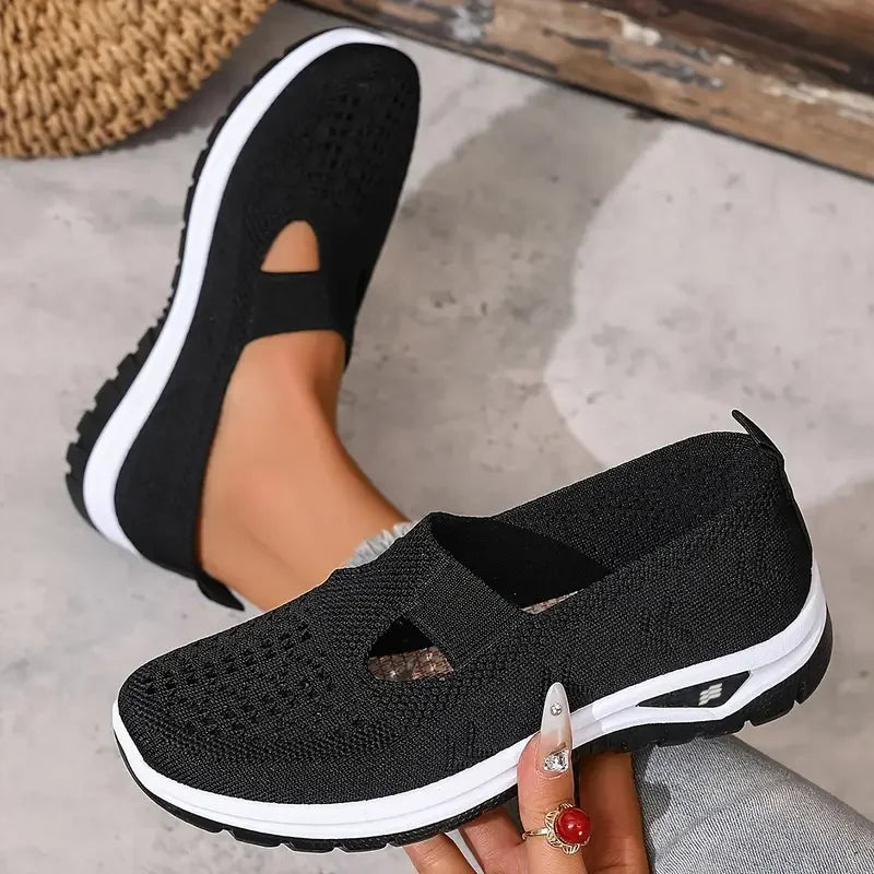 Women's casual sports shoes, solid color breathable sports soft-soled lightweight walking shoes, low-top knitted casual shoes